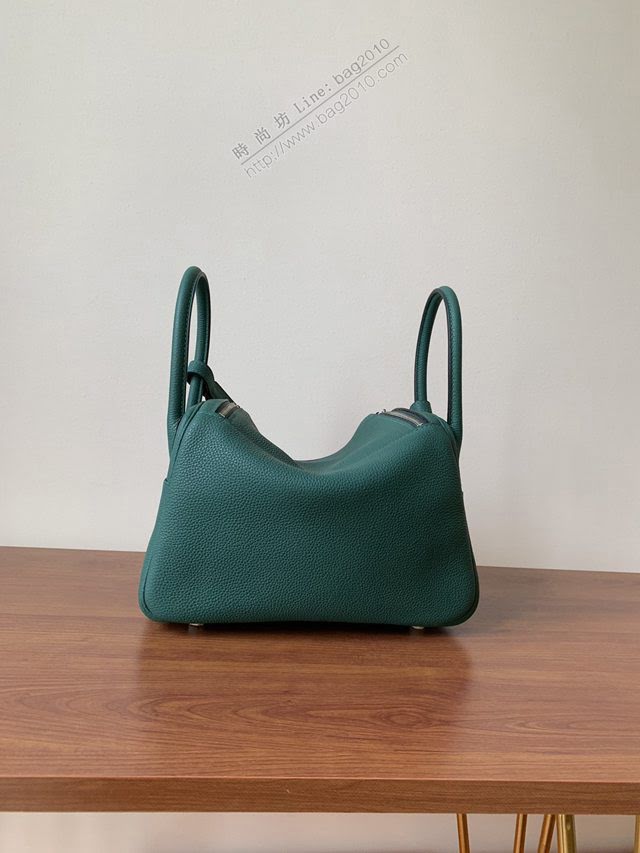 Hermes女包 愛馬仕lindy togo皮 金扣 銀扣 Hermes手提肩背包 孔雀綠  am1976